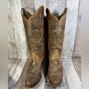 COPY - Corral TURQUOISE INLAY distressed starfish & BROWN leather COWBOY BOOTS